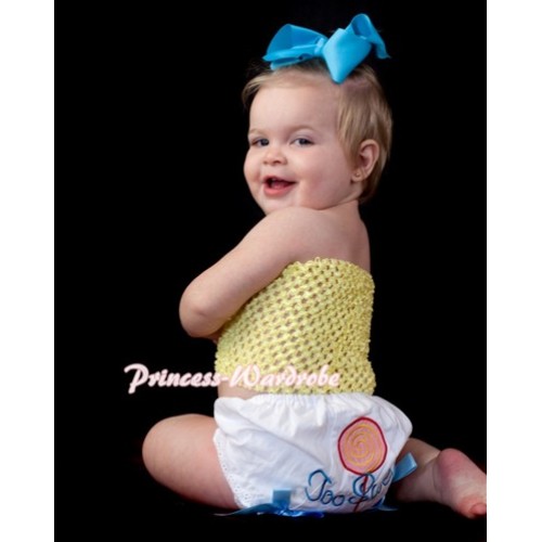 Yellow Crochet Tube Top, White Bloomer with Lollipop Print Light Blue Bow CT57 