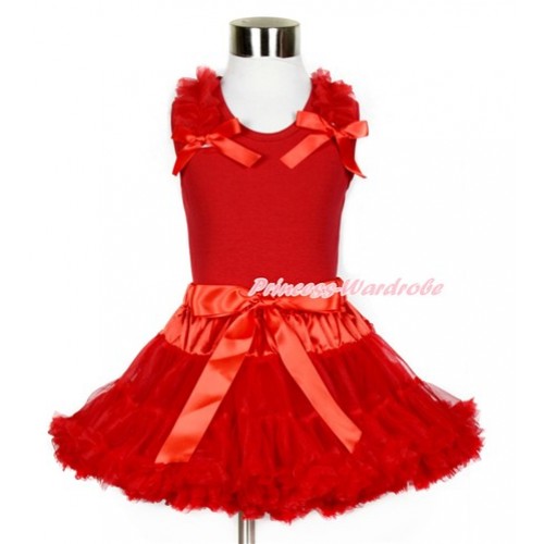 Red Tank Top & Red Ruffles & Red Ribbon with Red Pettiskirt CM166 