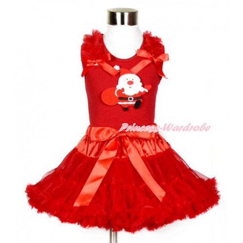 Xmas Red Tank Top with Gift Bag Santa Claus Print with Red Ruffles & Red Bows With Red Pettiskirt CM169 