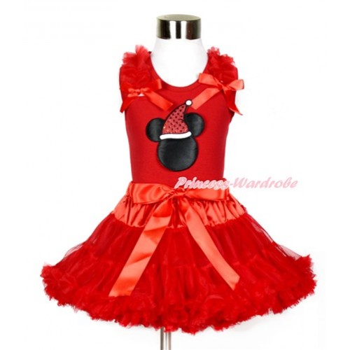 Xmas Red Tank Top with Christmas Minnie Print with Red Ruffles & Red Bows With Red Pettiskirt CM170 