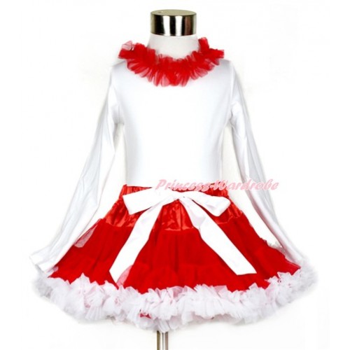 Red White Pettiskirt with Matching White Long Sleeve Top with Red Lacing MW380 