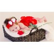 Red Romantic Rose Panties Bloomers with Red Bow,Red Crochet Tube Top and Hot Red White Polka Dots White Bow Red Headband 3PC Set CT494 