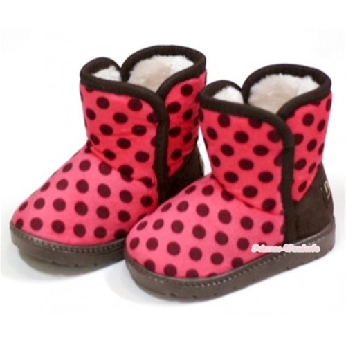 Hot Pink Brown Polka Dots Warm Children Boots SB22 