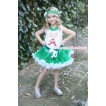 Xmas White Tank Top With Kelly Green Chiffon Lacing & Christmas Reindeer Print & Minnie Dots Bow With Kelly Green White Pettiskirt MG863 