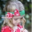 Xmas Kelly Green Headband with Red Snowflakes Satin Bow Hair Clip H773 