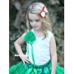 White Tank Top with Bunch of  Kelly Green Rosettes and Kelly Green Bow TB254 