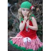 Red White Striped mix Christmas Pettiskirt & Christmas Stocking Print Red Tank Top with Kelly Green Ruffles and Kelly Green Bow CM122 