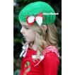 Kelly Green Crochet Beanie Hat with White Red Bow H518 