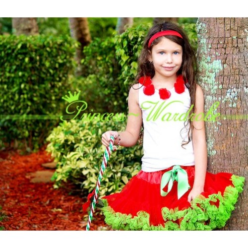 White Tank Tops with Red Rosettes & Red Green Pettiskirt M28 