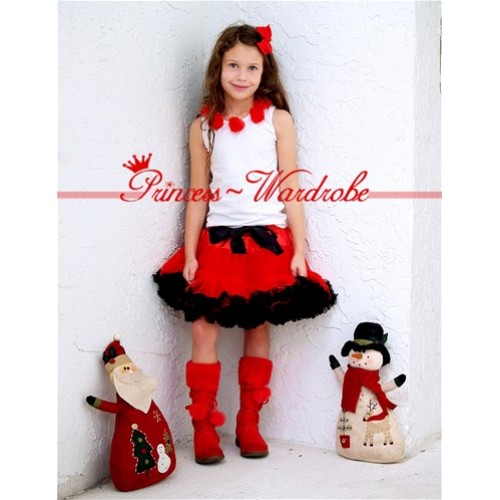 White Tank Tops with Red Rosettes & Red Black Pettiskirt M29 