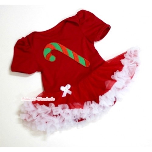 Red Baby Jumpsuit Red White Pettiskirt with Christmas Stick Print JS006 