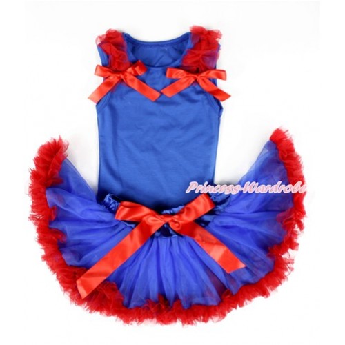 Royal Blue Baby Pettitop & Red Ruffles & Red Bows with Royal Blue Red Newborn Pettiskirt NG1326 