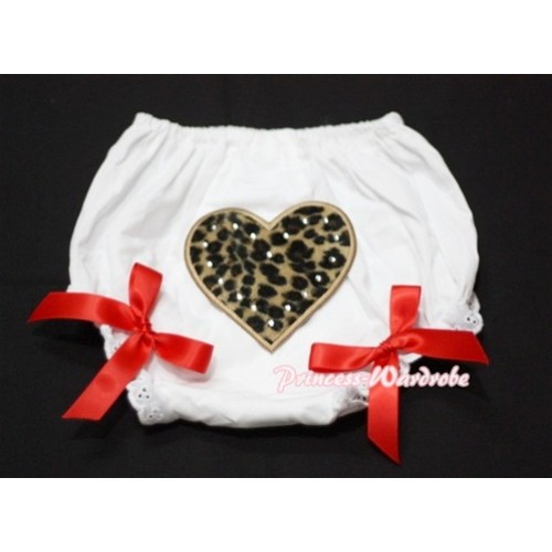 White Bloomers & Leopard Print Heart & Red Bows LD01 