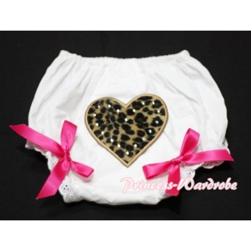 White Bloomers & Leopard Print Heart & Hot Pink Bows LD03 