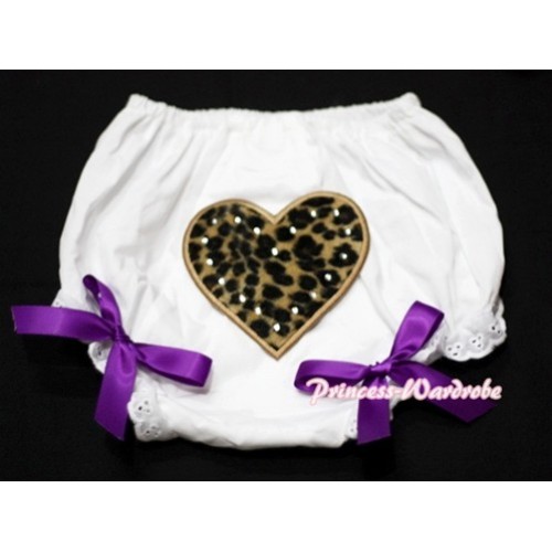 White Bloomers & Leopard Print Heart & Dark Purple Bows LD05 