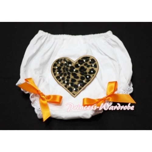 White Bloomers & Leopard Print Heart & Orange Bows LD09 