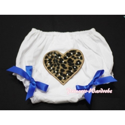 White Bloomers & Leopard Print Heart & Royal Blue Bows LD11 