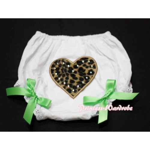White Bloomers & Leopard Print Heart & Lime Green Bows LD12 