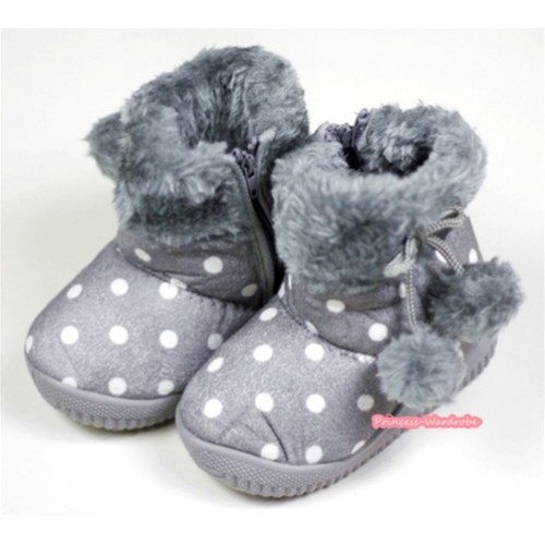 Grey White Polka Dots Warm Children Boots SB29 