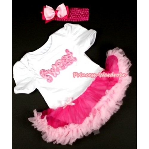 White Baby Jumpsuit Hot Light Pink Pettiskirt With Sweet Print With Hot Pink Headband Light Hot Pink Ribbon Bow JS054 