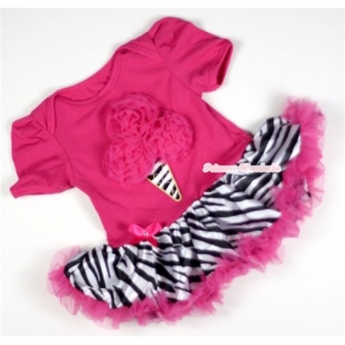 Hot Pink Baby Jumpsuit Hot Pink Zebra Pettiskirt with Hot Pink Rosettes Zebra Ice Cream Print JS076 