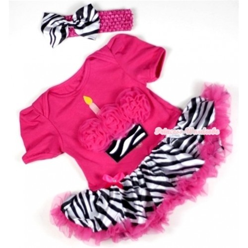 Hot Pink Baby Jumpsuit Hot Pink Zebra Pettiskirt With Hot Pink Rosettes Zebra Birthday Cake Print With Hot Pink Headband Zebra Satin Bow JS081 