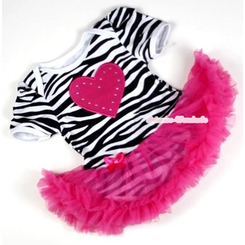 Zebra Baby Jumpsuit Hot Pink Pettiskirt with Hot Pink Heart Print JS086 