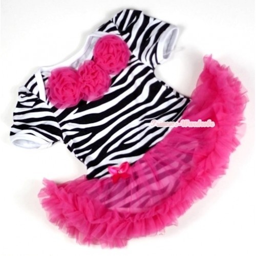 Zebra Baby Jumpsuit Hot Pink Pettiskirt with Hot Pink Rosettes JS090 