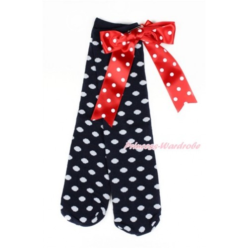 Black White Polka Dots Cotton Stocking Sock with Minnie Dots Big Bow SK93 