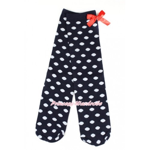 Black White Polka Dots Cotton Stocking Sock with Red Bow SK95 