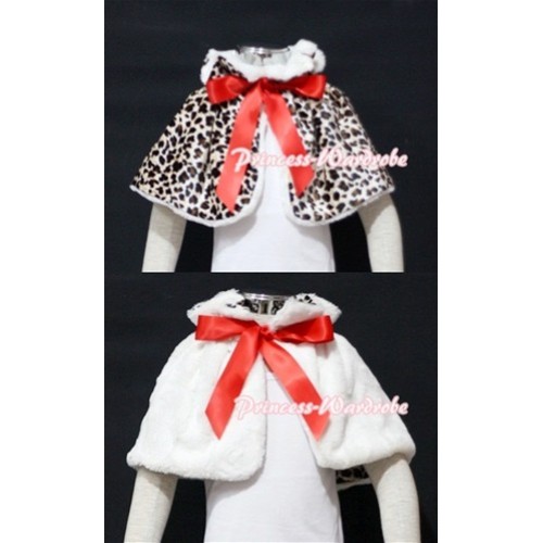 Wild Leopard Reversible Shawl Coat with Red Ribbon SH07 