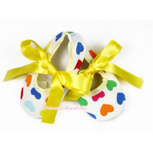 Rainbow Heart Crib Shoes With Yellow Ribbon S619 