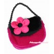 Black Hot Pink Soft Fur Little Cute Handbag Petti Bag Purse CB140 
