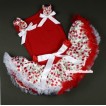 Hot Red Baby Pettitop & White Cherry Ruffles & White Bows with White Cherry Baby Pettiskirt NG1037 