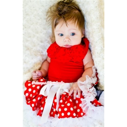 Red Baby Pettitop &Red Rosettes with White Minnie Dots Newborn Pettiskirt NG1090 