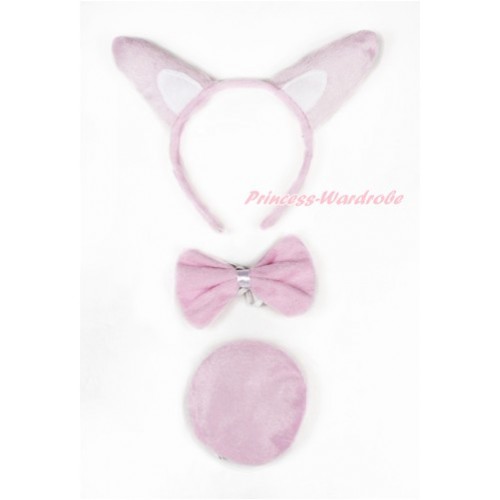 Light Pink Rabbit 3 Piece Set in Headband, Tie, Tail PC066 