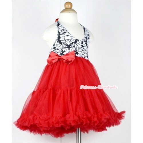 Red Damask with ONE-PIECE Petti Dress with Red Satin Bow LP15 