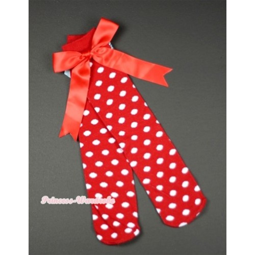 Red White Polka Dots Cotton Stocking Sock with Red Big Bow SK85 