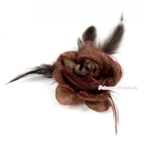 Brown Rosettes Feather Hair Clip H527 