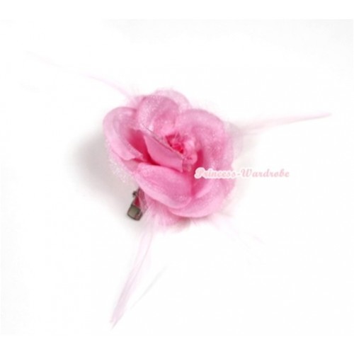 Light Pink Rosettes Feather Hair Clip H529 