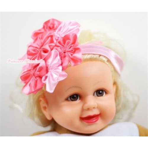 Light Pink Headband with with Hot Light Pink Big Rosettes H539 