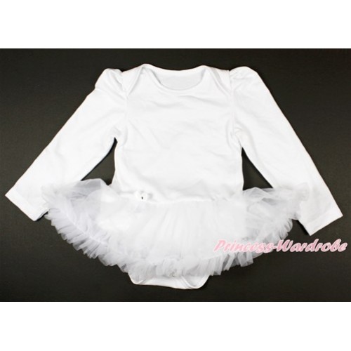 White Long Sleeve Baby Bodysuit Jumpsuit White Pettiskirt JS2595 