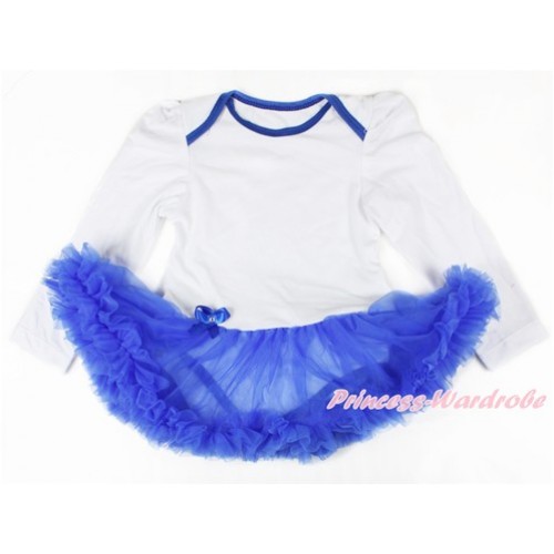 White Long Sleeve Baby Bodysuit Jumpsuit Royal Blue Pettiskirt JS2596 