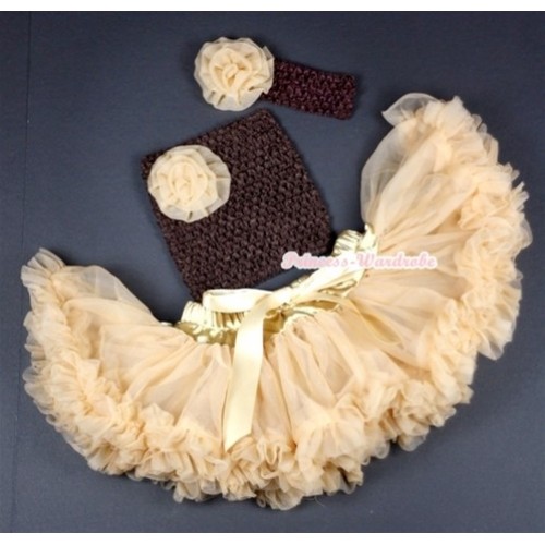 Goldenrod Baby Pettiskirt,Goldenrod Rose and Brown Crochet Tube Top,Brown Headband Goldenrod Rose 3PC Set CT497 