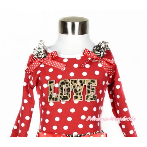 Minnie Dots Long Sleeves Top With Leopard Ruffles & Minnie Dots Bow with Leopard LOVE Print TO308 