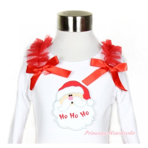 Xmas White Long Sleeves Top with Red Ruffles & Red Bow & Santa Claus Print TW415 