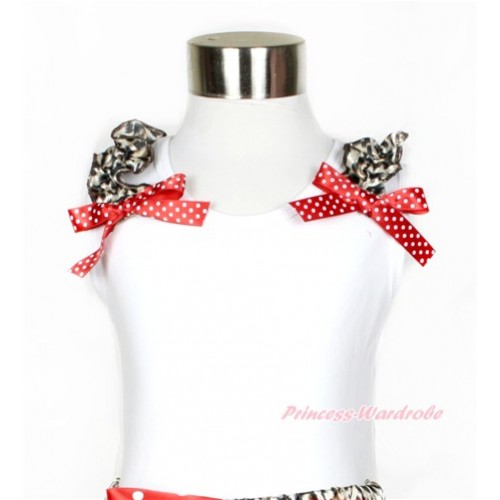 White Tank Top with Leopard Ruffles and Minnie Dots Bow TB553 