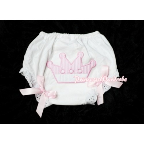 Sweet Crown Print White Panties Bloomers with Light Pink Bows LD23 