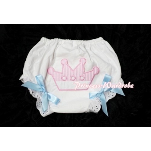 Sweet Crown Print White Panties Bloomers with Light Blue Bows LD31 