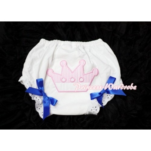 Sweet Crown Print White Panties Bloomers with Royal Blue Bows LD32 